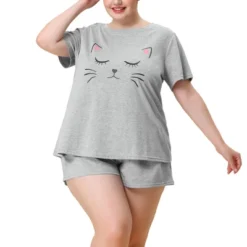 Agnes Orinda Women's Plus Size Comfort Cute Cat Print Short Sleeve Pajama Set -Agnes Orinda GUEST 80042c00 81b1 4222 9926 166640beaa78