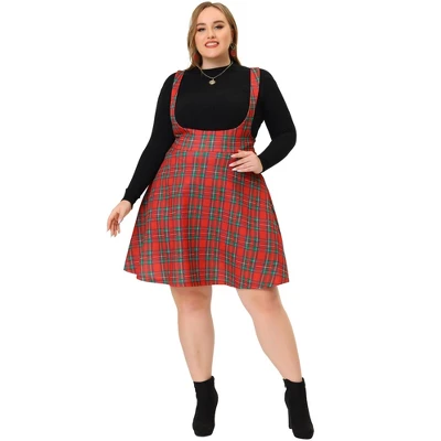 Agnes Orinda Plus Size Suspenders Skirts For Women A Line Mini Tartan Overall Pinafore Dress Suspender Skirt 4 Agnes Orinda Plus Size Suspenders Skirts For Women A Line Mini Tartan Overall Pinafore Dress Suspender Skirt - Image 2