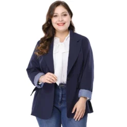 Agnes Orinda Women's Plus Size Work Fashion Notched Lapel Formal Blazer