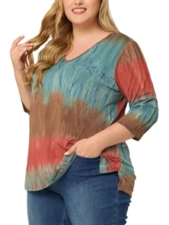 Agnes Orinda Women's Plus Size Tie Dye Side Slit 3/4 Sleeve Stripe V Neck Blouses 25 Agnes Orinda Women's Plus Size Tie Dye Side Slit 3/4 Sleeve Stripe V Neck Blouses -Agnes Orinda GUEST 81b67608 4b5e 4f18 9538 1fc81bd68bdd
