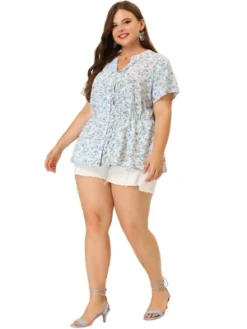 Agnes Orinda Women's Plus Size Chiffon Button Ditsy Floral Peplum Shirts -Agnes Orinda GUEST 81d699b6 2d6e 469b a5bf e8352039ac88