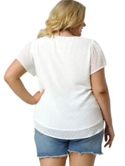 Agnes Orinda Women's Plus Size Pin Dots V Neck Smocked Bell Short Sleeve Top -Agnes Orinda GUEST 83ba2f6f f795 4763 9123 9ca6a0d447b1