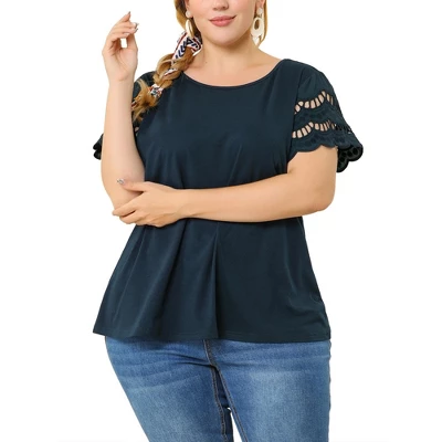 Agnes Orinda Women's Plus Size Lace Panel Elegant Work Short Sleeve Top 3 Agnes Orinda Women's Plus Size Lace Panel Elegant Work Short Sleeve Top
