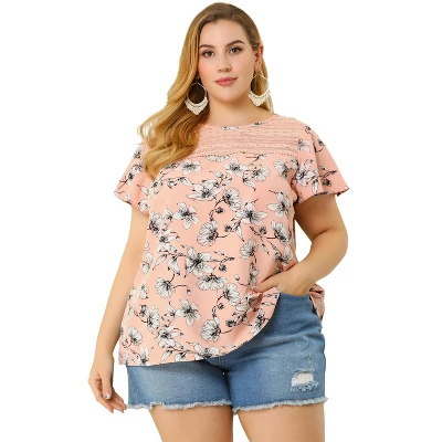 Agnes Orinda Women's Plus Size Top Floral Lace Panel Keyhole Back Flare Sleeve 5 Agnes Orinda Women's Plus Size Top Floral Lace Panel Keyhole Back Flare Sleeve - Image 3