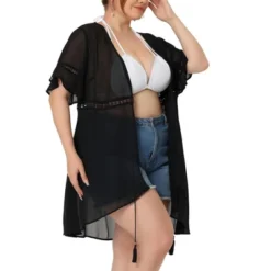 Agnes Orinda Women's Plus Size Hollow Out Ruffle Short Sleeve Midi Spring Cardigans -Agnes Orinda GUEST 8479a58e d04a 4ccf 9d13 573af5cb783b