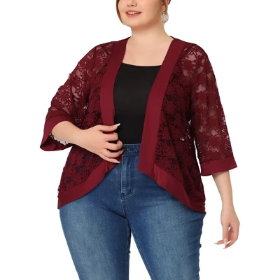 Agnes Orinda Women's Plus Size Elegant Open Front 3/4 Sleeve Lace Lightweight Tunic Cardigans 14 Agnes Orinda Women's Plus Size Elegant Open Front 3/4 Sleeve Lace Lightweight Tunic Cardigans - Image 12