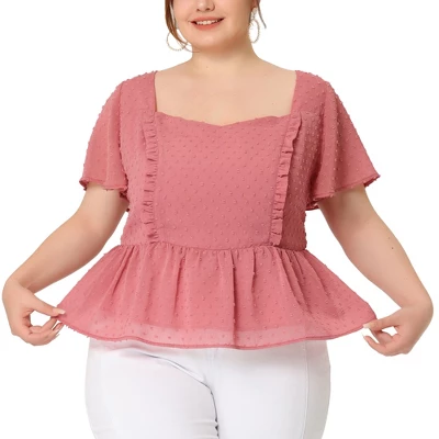 Agnes Orinda Women's Plus Size Peplum Sweetheart Neck Swiss Dots Blouse 7 Agnes Orinda Women's Plus Size Peplum Sweetheart Neck Swiss Dots Blouse - Image 5