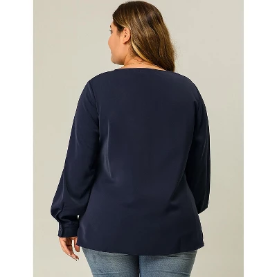 Agnes Orinda Women's Plus Size V Neck Long Sleeve Twist Knot Top 6 Agnes Orinda Women's Plus Size V Neck Long Sleeve Twist Knot Top - Image 4