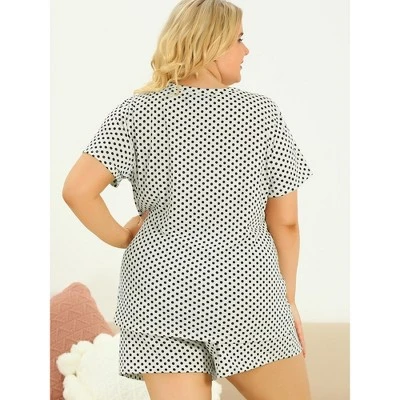Agnes Orinda Women's Plus Size Nightwear Short Sleeve Shirt And Shorts Pajamas Set Polka Dots Sleepwear 6 Agnes Orinda Women's Plus Size Nightwear Short Sleeve Shirt And Shorts Pajamas Set Polka Dots Sleepwear - Image 4