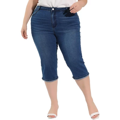Agnes Orinda Women's Plus Size Jeans Zipper Back Yoke Stretch Roll Up Cuff Denim Pants 5 Agnes Orinda Women's Plus Size Jeans Zipper Back Yoke Stretch Roll Up Cuff Denim Pants - Image 3