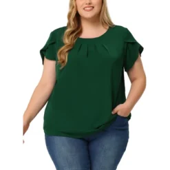 Agnes Orinda Women's Plus Size Elegant Pleated Petal Short Sleeve Vacation Office Work Blouses -Agnes Orinda GUEST 863e2713 6321 40b5 939c c912107bdf91