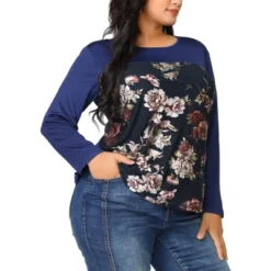 Agnes Orinda Women's Plus Size Tops Blouse Long Sleeve Colorblock Floral Blouses -Agnes Orinda GUEST 863e92b3 5b37 45d4 b23a 546d0cfe5a28