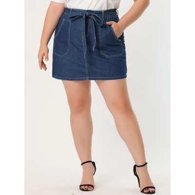 Agnes Orinda Women's Plus Size Denim Detachable Tie Button Front Mini Skirts With Pocket 4 Agnes Orinda Women's Plus Size Denim Detachable Tie Button Front Mini Skirts With Pocket - Image 2