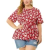 Agnes Orinda Women's Plus Size Ruffle Short Sleeve Chiffon Floral Blouse -Agnes Orinda GUEST 86a7567c a6d0 4bd3 8a03 d0c446c075c6