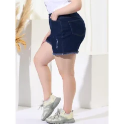 Agnes Orinda Women's Plus Size Jean High Waisted Raw Hem Stretched Distressed Denim Short