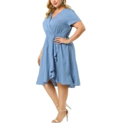 Agnes Orinda Women's Plus Size Faux Wrap Elastic Waist V Neck Chambray Ruffle Dress 15 Agnes Orinda Women's Plus Size Faux Wrap Elastic Waist V Neck Chambray Ruffle Dress -Agnes Orinda GUEST 87bb42e1 d33a 4d32 bd07 9230649c993c