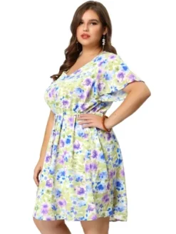 Agnes Orinda Women's Plus Dresses Floral Drawstring Waist V Neck Dress 13 Agnes Orinda Women's Plus Dresses Floral Drawstring Waist V Neck Dress -Agnes Orinda GUEST 87bbaf56 ee07 4a63 833f ee4a354bd5a8