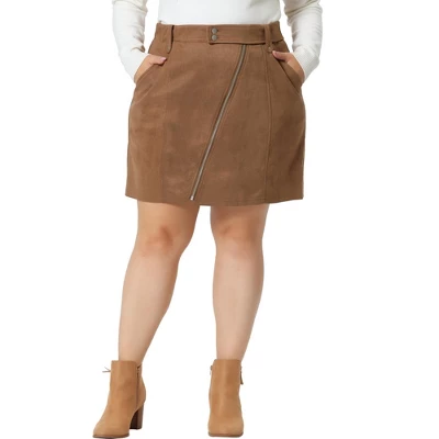 Agnes Orinda Women's Plus Size Faux Suede Zipper Front Pockets Elastic Waist Mini Skirt 3 Agnes Orinda Women's Plus Size Faux Suede Zipper Front Pockets Elastic Waist Mini Skirt