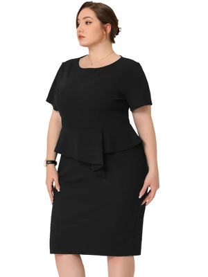 Agnes Orinda Women's Plus Size Short Sleeve Work Formal Body-con Pencil Sheath Dresses 4 Agnes Orinda Women's Plus Size Short Sleeve Work Formal Body-con Pencil Sheath Dresses - Image 2