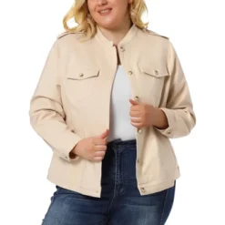 Agnes Orinda Women's Plus Size Jacket Casual Stand Collar Full Placket Patch Pocket Bomber Jacket -Agnes Orinda GUEST 8947c9e2 e6f5 45bd 98a5 8e71aeac966c