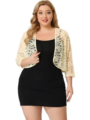 Agnes Orinda Women’s Plus Size Shrug Cardigan 3/4 Sleeves Floral Lace Crop Shrugs 5 Agnes Orinda Women’s Plus Size Shrug Cardigan 3/4 Sleeves Floral Lace Crop Shrugs - Image 3