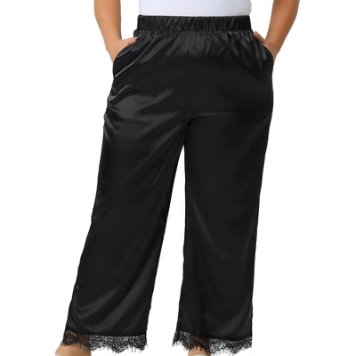 Agnes Orinda Women's Plus Size Satin Lace Trim Elastic Soft Wide Leg Pockets Pajama Pants 3 Agnes Orinda Women's Plus Size Satin Lace Trim Elastic Soft Wide Leg Pockets Pajama Pants