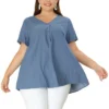 Agnes Orinda Women's Plus Size Blouse Casual V Neck Lounge Around Short Sleeve Solid Chambray Tops 2 Agnes Orinda Women's Plus Size Blouse Casual V Neck Lounge Around Short Sleeve Solid Chambray Tops -Agnes Orinda GUEST 8c3be6b2 faad 4865 8764 6da32d0bf167