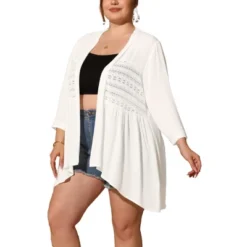 Agnes Orinda Women's Plus Size 3/4 Sleeve Lace Panel High-Low Hem Trendy Beach Cardigans -Agnes Orinda GUEST 8d621683 7bfb 400a a1f0 c8e434ddd91c