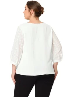 Agnes Orinda Women's Plus Size Spring Elegant Lace Sleeve Button-Down Blouse -Agnes Orinda GUEST 8e31e7bc f03a 4d8d 9159 cd34dd5eecb0