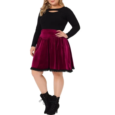 Agnes Orinda Women's Plus Size Velvet Party Lace Above Knee A-Line Skirts 3 Agnes Orinda Women's Plus Size Velvet Party Lace Above Knee A-Line Skirts