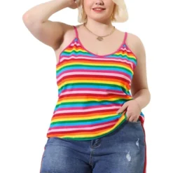 Agnes Orinda Women's Plus Size Stripe Strap Sleeveless Stretch Colorful Camisole 23 Agnes Orinda Women's Plus Size Stripe Strap Sleeveless Stretch Colorful Camisole -Agnes Orinda GUEST 8e8a6bb6 038a 4021 abaa a3f3299d41b0