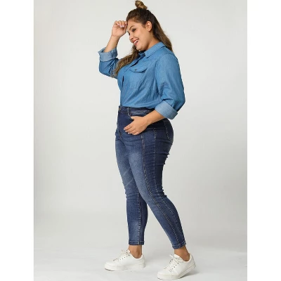 Agnes Orinda Women's Plus Size Mid Rise Stretch Washed Skinny Denim Jeans 3 Agnes Orinda Women's Plus Size Mid Rise Stretch Washed Skinny Denim Jeans - Image 2