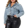Agnes Orinda Women's Plus Size Retro Denim Notched Lapel Long Sleeve Classic Washed Crop Jean Jacket -Agnes Orinda GUEST 8ef65b7e 24fc 42ff 87f0 065edc785206