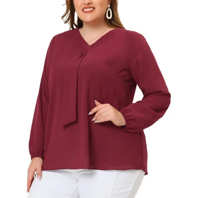 Agnes Orinda Women's Plus Size Office Fashion Long Sleeves Ribbon Front Chiffon Top 3 Agnes Orinda Women's Plus Size Office Fashion Long Sleeves Ribbon Front Chiffon Top