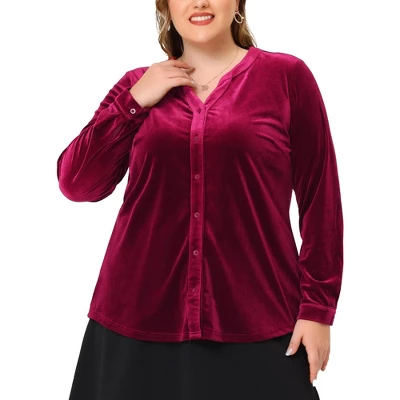 Agnes Orinda Plus Size Shirt For Women Velvet Top Long Sleeve V Neck Button Down Shirts 7 Agnes Orinda Plus Size Shirt For Women Velvet Top Long Sleeve V Neck Button Down Shirts - Image 5