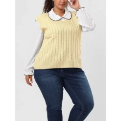 Agnes Orinda Women's Plus Size V Neck Knit Sleeveless Pullover Sweater Vests