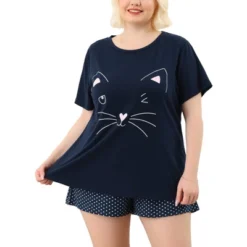 Agnes Orinda Women's Plus Size Comfort Cute Cat Print Short Sleeve Pajama Set -Agnes Orinda GUEST 8fdf4215 d3e9 441f 8171 bf9346f61bc0
