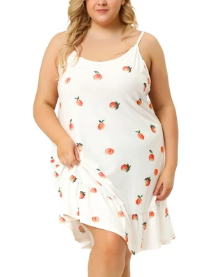Agnes Orinda Women's Plus Size Sleeveless Fruit Ruffle Hem Nightgown 2 Agnes Orinda Women's Plus Size Sleeveless Fruit Ruffle Hem Nightgown
