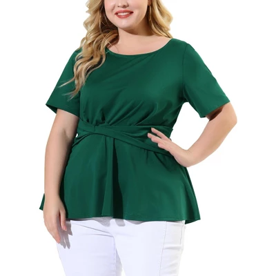 Agnes Orinda Women's Plus Size Twisted Knot Waist Short Sleeves Summer Outfits Peplum Blouses 11 Agnes Orinda Women's Plus Size Twisted Knot Waist Short Sleeves Summer Outfits Peplum Blouses - Image 9