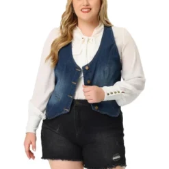 Agnes Orinda Women's Plus Size Sleeveless Button Up Fashion Retro Jean Denim Vest -Agnes Orinda GUEST 900b9596 36f0 4c7a bd8d 087917852d5a