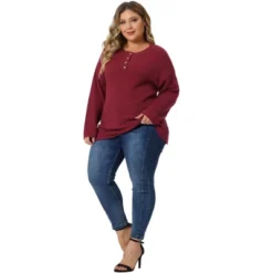 Agnes Orinda Women's Plus Size Oversized Round Neck Long Sleeve Button Knit Pullover Sweater Tops 8 Agnes Orinda Women's Plus Size Oversized Round Neck Long Sleeve Button Knit Pullover Sweater Tops -Agnes Orinda GUEST 90169751 eb2a 43b4 84ed eb612ccbf4ef