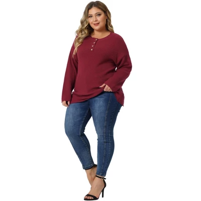 Agnes Orinda Women's Plus Size Oversized Round Neck Long Sleeve Button Knit Pullover Sweater Tops 4 Agnes Orinda Women's Plus Size Oversized Round Neck Long Sleeve Button Knit Pullover Sweater Tops - Image 2