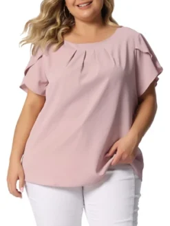 Agnes Orinda Women's Plus Size Elegant Pleated Petal Short Sleeve Vacation Office Work Blouses -Agnes Orinda GUEST 903eb6f9 76f3 4a21 80b8 a995cf49f05a