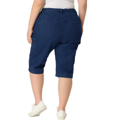 Agnes Orinda Women's Plus Size Jeans Zipper Slash Pocket Button Denim Cargo Shorts 5 Agnes Orinda Women's Plus Size Jeans Zipper Slash Pocket Button Denim Cargo Shorts - Image 3