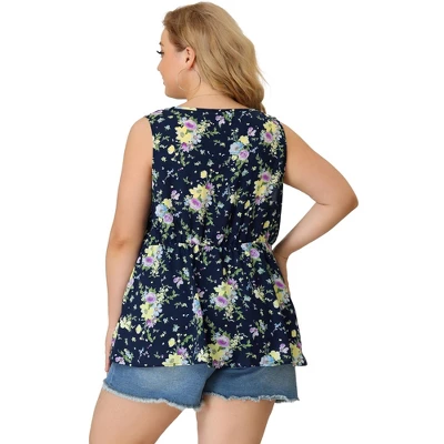 Agnes Orinda Women's Plus Size V Neck Sleeveless Flare Floral Peplum Tank Tops 6 Agnes Orinda Women's Plus Size V Neck Sleeveless Flare Floral Peplum Tank Tops - Image 4