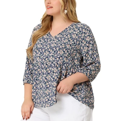 Agnes Orinda Women's Plus Size Babydoll 3/4 Sleeve Floral Flowy Blouse 16 Agnes Orinda Women's Plus Size Babydoll 3/4 Sleeve Floral Flowy Blouse - Image 14