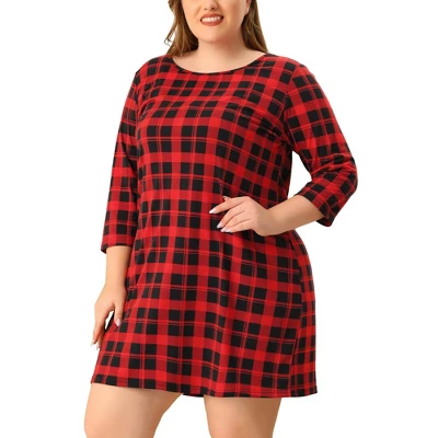 Agnes Orinda Women's Plus Size Knit 3/4 Sleeve Plaid Pajamas Sleepdress 7 Agnes Orinda Women's Plus Size Knit 3/4 Sleeve Plaid Pajamas Sleepdress - Image 5