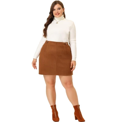 Agnes Orinda Women's Plus Size Faux Suede Printed Side Buttons Bodycon Mini Skirt 4 Agnes Orinda Women's Plus Size Faux Suede Printed Side Buttons Bodycon Mini Skirt - Image 2
