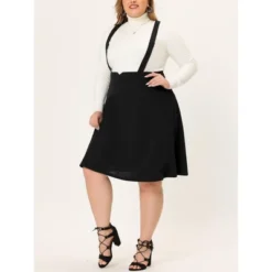 Agnes Orinda Plus Size Suspender Skirt For Women Detachable Strap A-Line Skirts