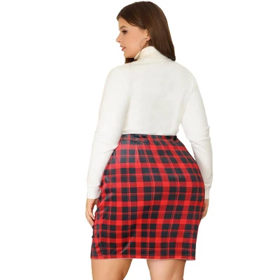 Agnes Orinda Women's Plus Size Pencil Skirt Above The Knee Elastic Waist Plaid Velvet Skirts 5 Agnes Orinda Women's Plus Size Pencil Skirt Above The Knee Elastic Waist Plaid Velvet Skirts - Image 3